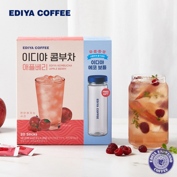 EDIYA Kombucha Apple Berry 1Box 20T - Minuman Kemasan Korea | Minuman Instan Sachet