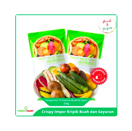 Cemilan Snack Import Kripik Buah Sayur Kering Campuran 12Macam (250gr)