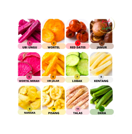 Cemilan Snack Import Kripik Buah Sayur Kering Campuran 12Macam (250gr)