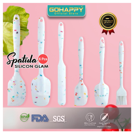 SPATULA GLAM SET 6 PCS Silicone premium - Sendok dapur sutil silikon - 2027 - Putih