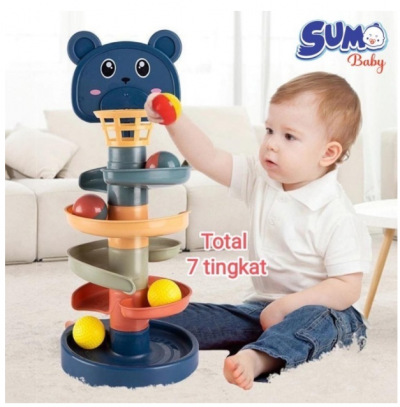 Mainan Edukasi Anak Bayi Puzzle Rolling Ball Rotating Seluncuran Bola