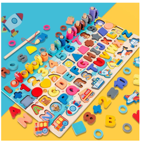 Mainan Puzzle Edukasi Anak Bayi Huruf Angka 6 Tingkat Wooden Education