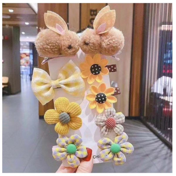 Jepitan Set Anak Perempuan Aksesoris Jepit Rambut Bayi Model Kelinci - Cokelat