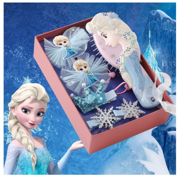 Paket aksesoris rambut Frozen Elsa anak 6 in 1 sisir ikat rambut jepit