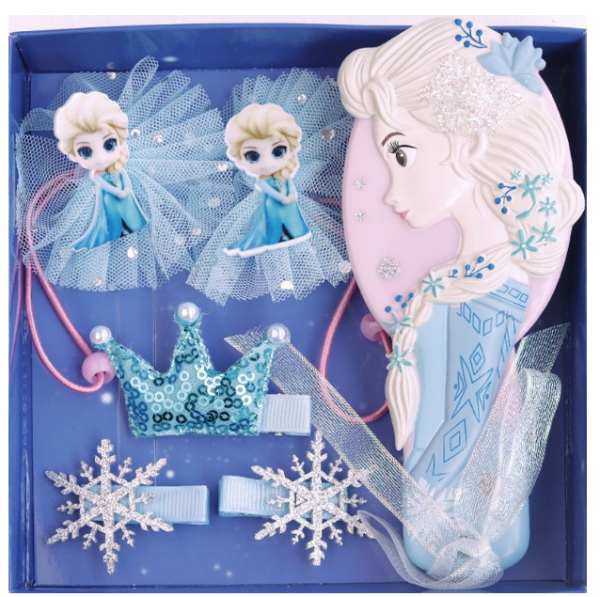 Paket aksesoris rambut Frozen Elsa anak 6 in 1 sisir ikat rambut jepit