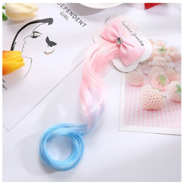Jepit Rambut Anak Exstension Aksesoris Jepitan Rambut Palsu Anak - PITA PINK BIRU