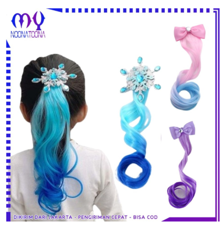 Jepit Rambut Anak Exstension Aksesoris Jepitan Rambut Palsu Anak - PITA PINK BIRU