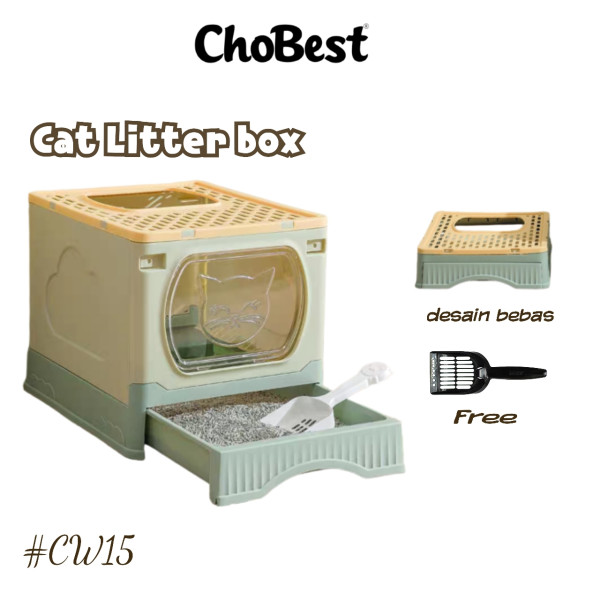 Cat Litter Box Bak Pasir Kucing Portabel /Litter Box Tertutup Anti Bau CW15 Cat Litter Box Lipat Tempat Pup