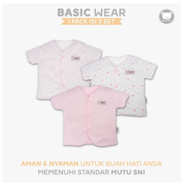 Fluffy Baju Pendek Neci Pink (Isi 3Pcs) BDAN PNK Newborn