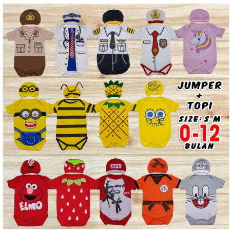 Baju Bayi KOSTUM KARAKTER Lucu Jumper Newborn Laki Laki Perempuan - Seragam SD, Size S
