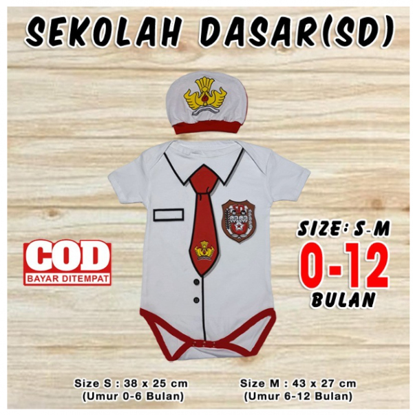 Baju Bayi KOSTUM KARAKTER Lucu Jumper Newborn Laki Laki Perempuan - Seragam SD, Size S