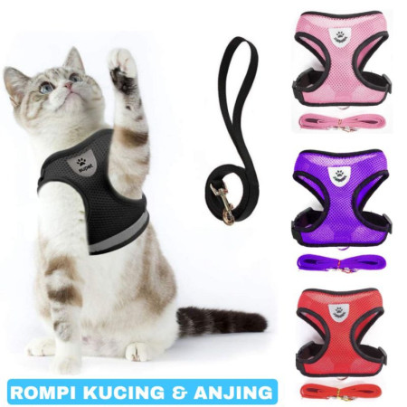 Tali Harness Kucing rompj Tali Harness Cat Rompi baju Kucing polos