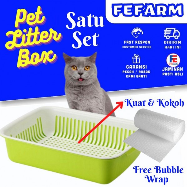 PET CAT LITTER BOX SARINGAN SET TEMPAT KENCING DAN KOTORAN PUP KUCING