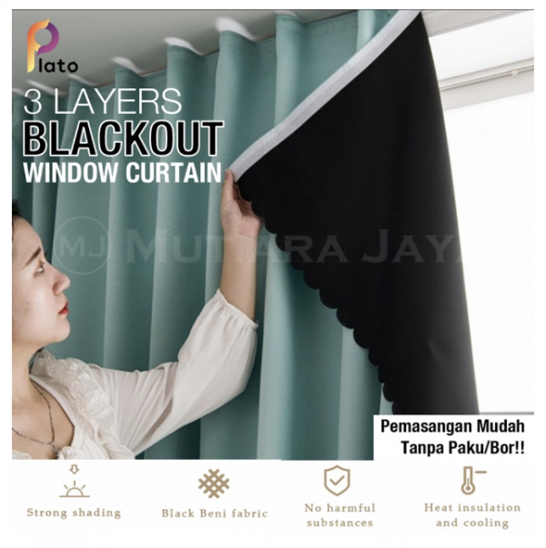 PLATO Tirai Jendela Gorden Blackout Tempel Hordeng Jendela - Beige,0,8 x 1,2M
