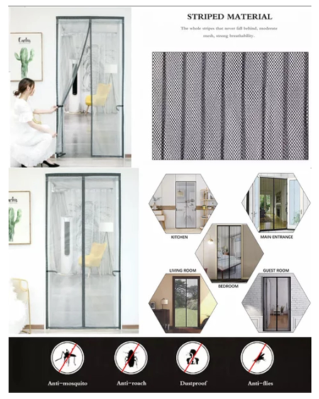 PLATO Tirai Pintu Magnet Kawat Nyamuk Magic Net Polos - 90 x 210 Cm, Cokelat