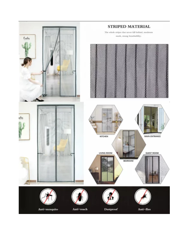 PLATO Tirai Pintu Magnet Kawat Nyamuk Magic Net Polos - 90 x 210 Cm, Cokelat