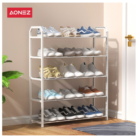 AONEZ 5 Layers Minimalis Rak Sepatu Besi Bertingkat Rak Susun Sepatu