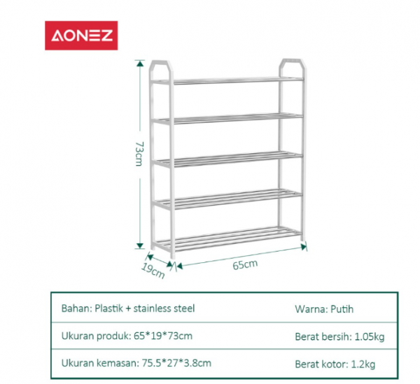 AONEZ 5 Layers Minimalis Rak Sepatu Besi Bertingkat Rak Susun Sepatu