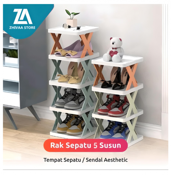 Rak Sepatu Susun Bahan Plastik Rak Sepatu Model Silang X Rak Serbaguna - Merah, 4 Susun