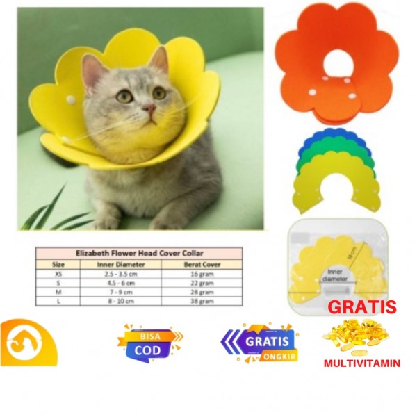 Pet Protection Collar Colar Kucing Pelindung Penutup Leher Free Multivitamin