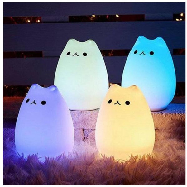 Lampu Tidur LED RGB Cute Cat Silikon Karakter Anak Kucing Lucu Gemoy - KECIL