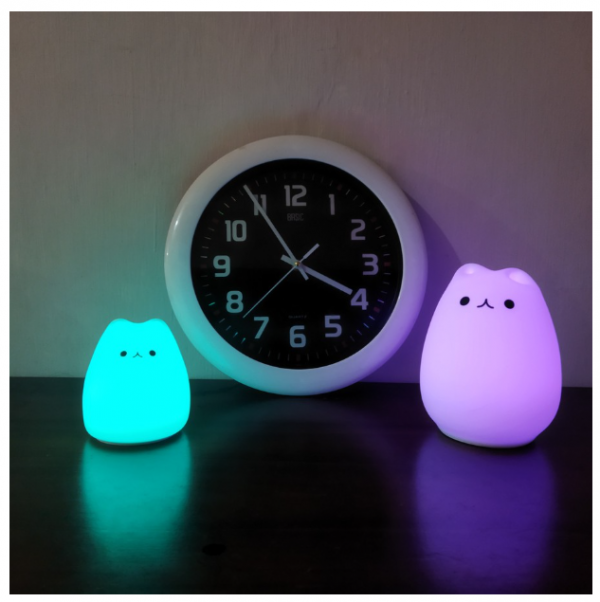 Lampu Tidur LED RGB Cute Cat Silikon Karakter Anak Kucing Lucu Gemoy - KECIL