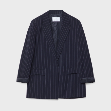 STRADIVARIUS BLAZER TERBUKA MOTIF GARIS KECIL REGULAR FIT - NAVY