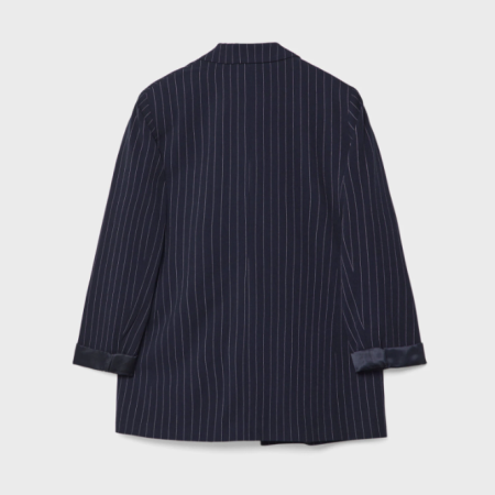 STRADIVARIUS BLAZER TERBUKA MOTIF GARIS KECIL REGULAR FIT - NAVY