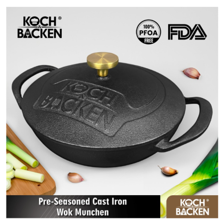 KOCH&BACKEN Cast Iron Wok – Wajan Kuali Besi Cor Anti Lengket - 21cm