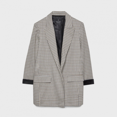 STRADIVARIUS BLAZER TERBUKA HOUNDSTOOTH - KREM
