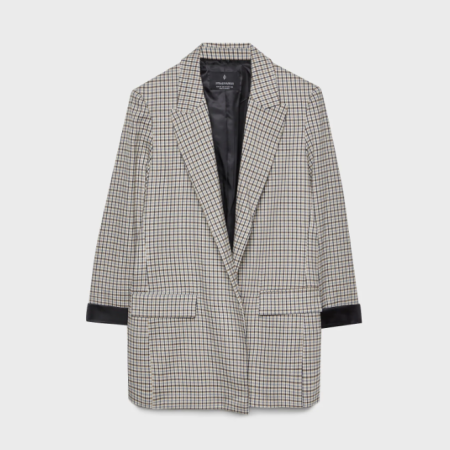 STRADIVARIUS BLAZER TERBUKA HOUNDSTOOTH - KREM