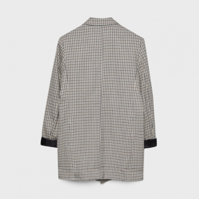 STRADIVARIUS BLAZER TERBUKA HOUNDSTOOTH - KREM