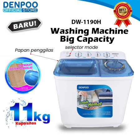 DENPOO MESIN CUCI 2 TABUNG DW 1190H (11KG) TECHNOLOGI PAPAN PENGGILAS