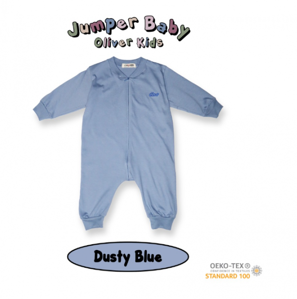 piyama baju tidur bayi pakaian bayi jumper bayi sleepsuit long jumper - JPR Dusty Blue, M 4-6 Bulan