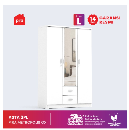 PIRA METROPOLIS OX - ASTA 3PL Lemari Pakaian 3 Pintu - White