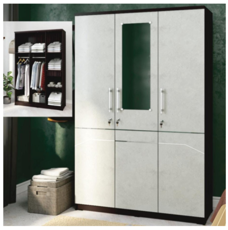 Lemari Pakaian Baju 3 Pintu Minimalis Putih - HWD