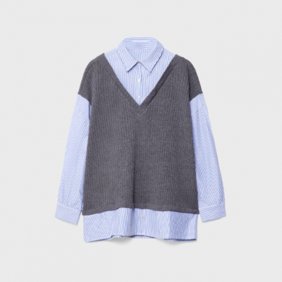 STRADIVARIUS KEMEJA RAJUT KONTRAS