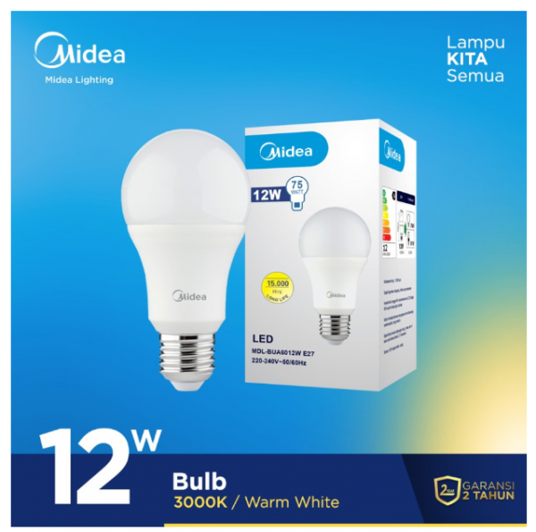 Midea Lampu Led Bulb 12 Watt Kuning 3000K Warm White