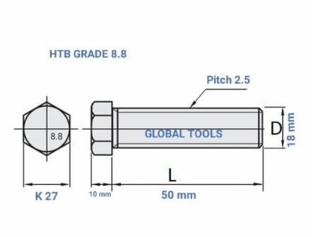 Baut mur baja 8.8 m18 x 50 baut kunci 27 baut konstruksi WF H beam 8.8