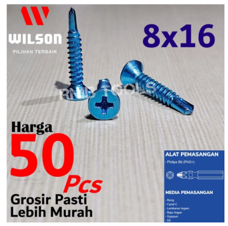 SKRUP SDS FH 8x16 mm SEKRUP GRC KALSIBOARD ROOFING BAJA RINGAN -x50Pcs