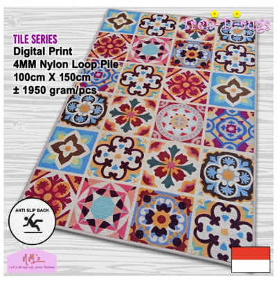 Karpet digital print alas lantai bulu permadani ruang tamu antislip - Talavera Tile.