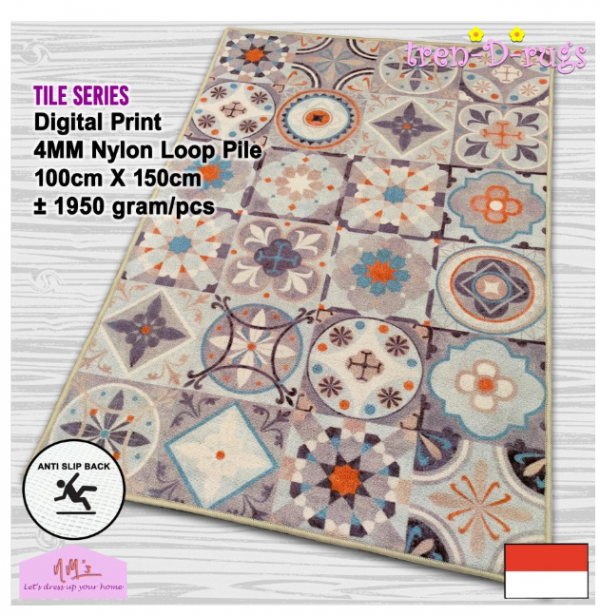 Karpet digital print alas lantai bulu permadani ruang tamu antislip - Talavera Tile.