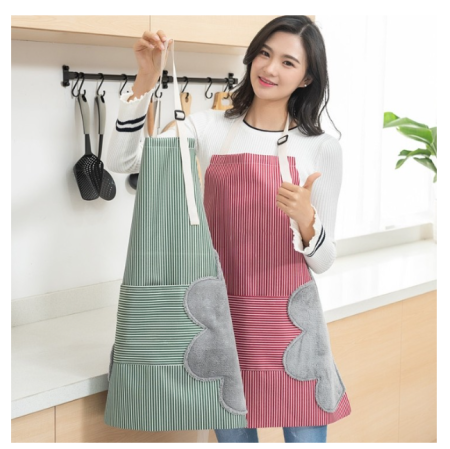 Celemek Masak Anti Air dan Minyak Apron Masak Waterproof Motif Garis - Merah