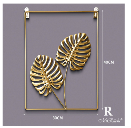 Dekorasi Hiasan Dinding Besi Ruang Tamu Lobby Hotel Daun Ginkgo Gold
