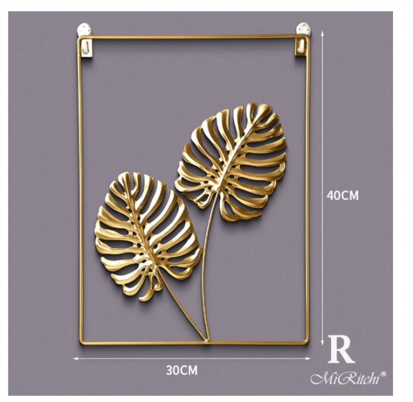 Dekorasi Hiasan Dinding Besi Ruang Tamu Lobby Hotel Daun Ginkgo Gold