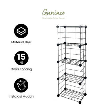 BUKO Hitam Rak Buku Besi Sederhana Minimalis Bongkar Pasang Portable - BUKO BLACK