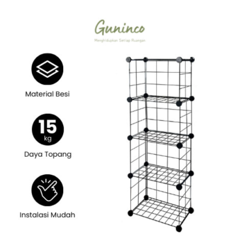 BUKO Hitam Rak Buku Besi Sederhana Minimalis Bongkar Pasang Portable - BUKO BLACK