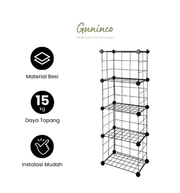 BUKO Hitam Rak Buku Besi Sederhana Minimalis Bongkar Pasang Portable - BUKO BLACK