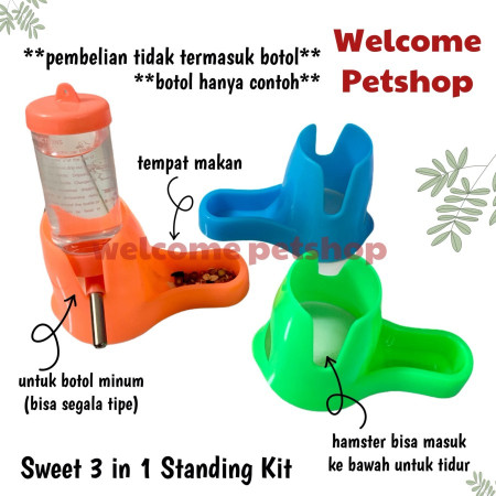 Sweet 3 in 1 Standing Kit / Tempat Makan dan Minum / Rumah Hamster