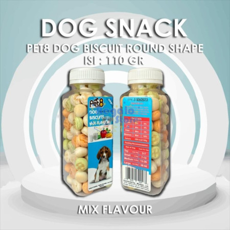 SNACK ANJING BISCUIT BERBENTUK CAMILAN BULAT PET8 ROUND 110 GR - MIX